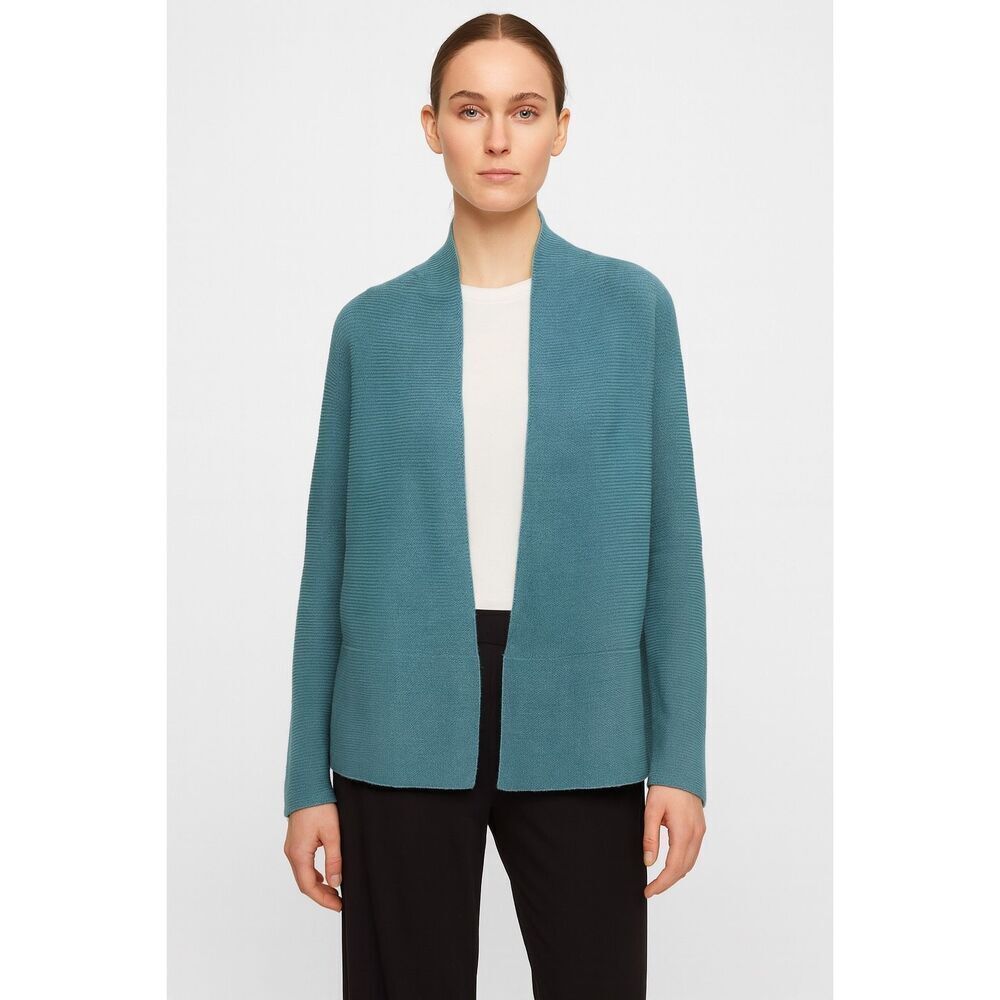 ✨Eileen Fisher Knit Open Front Linen Blend Teal Sz XL Cardigan✨